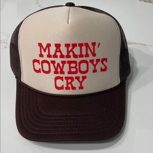NWT MAKIN COWBOYS CRY Brown and Cream Mesh Trucker Hat